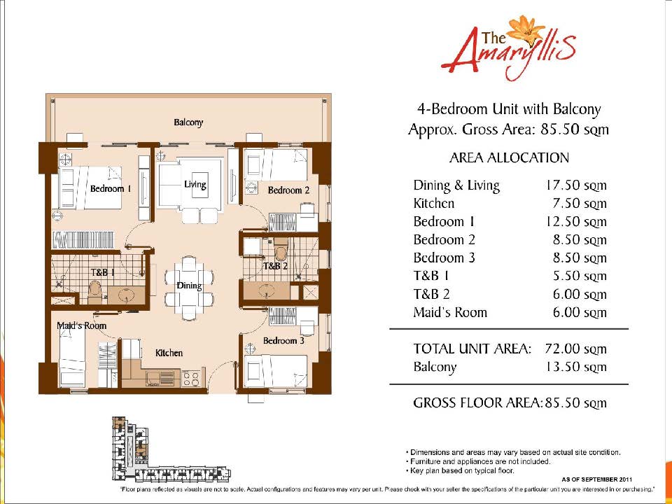 the amaryllis Unit Layouts And Computations 2 bedroom 85.5 sqm