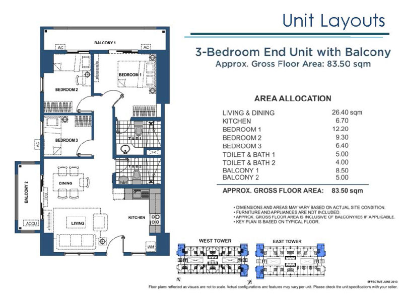 Lumiere Residences 3 Bedroom End Unit with Balcony