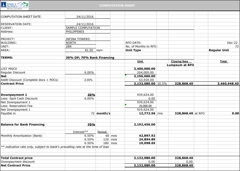 Infina sample computation dmci homes online