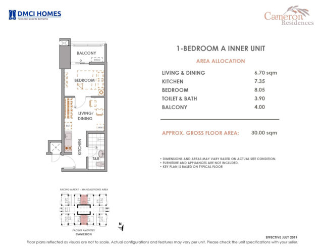 1 BR Cameron Residences DMCI Price list, Layout, Computations