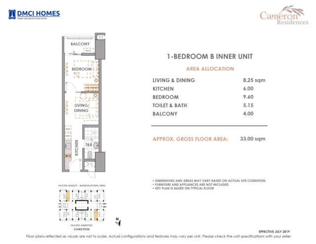 1 BR Cameron Residences DMCI Price list, Layout, Computations