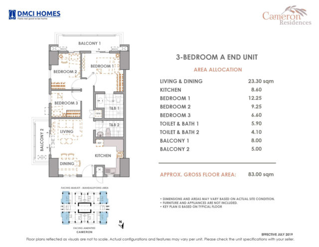 3 BR Cameron Residences DMCI Price list, Layout, Computations